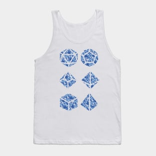 Delft Blue Gradient Rose Vintage Pattern Silhouette Polyhedral Dice - Dungeons and Dragons Design Tank Top